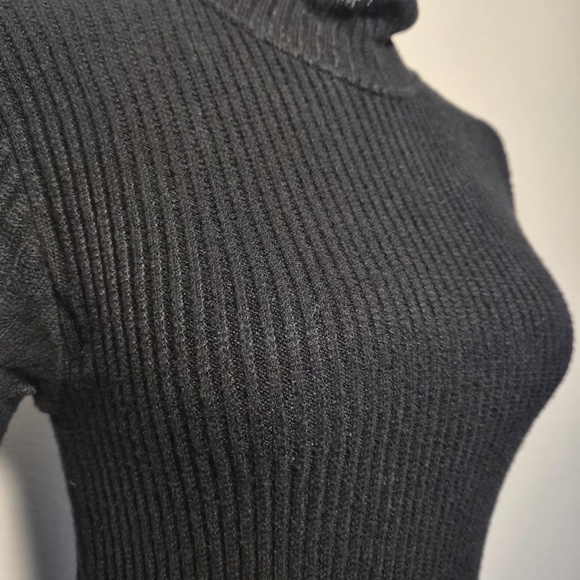 GIANNI VERSACE Ribbed Knit Shortsleeve Whimsigoth Vintage 90s Turtleneck Top L - Picture 4 of 9